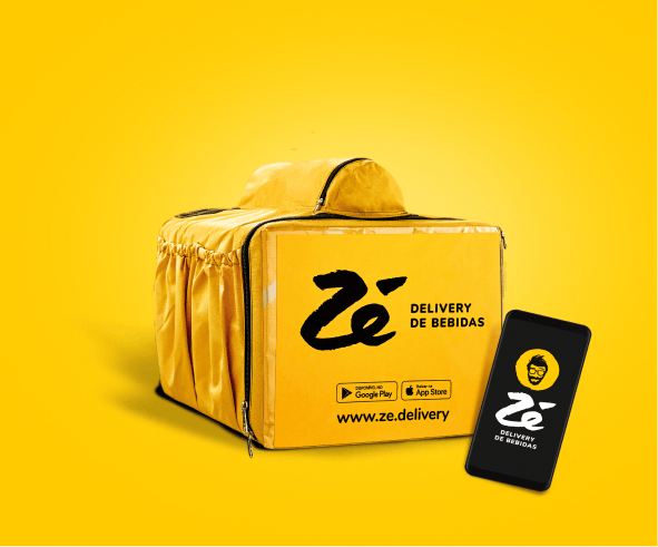 A imagem contem uma caixa térmica amarela do Zé Delivery.